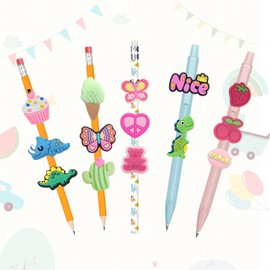 Juszok 45Pcs Random Different Pencil Toppers Decoations Lovely Pencil Clip Topper PVC Pencil Charms Prizes for Students Kids Classroom Rewards Gifts