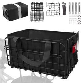 Aikolesa Bike Basket Rear for Adult Bikes, Folding Large Rear Bicycle Basket with Removable Liner Bag Rainproof Cover, Quick Release Design Metal Ebike Basket for Adult Women Men Carrying Pets Fruit