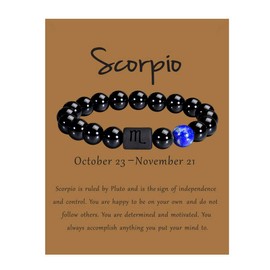 VLINRAS Zodiac Scorpio Bracelet for Men Women Scorpio Gifts Natural Black Onyx Stone Zodiac Charm Bracelet Constellation Horoscope Jewelry