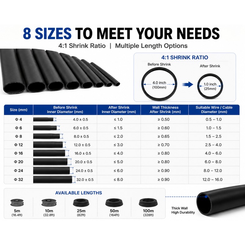 10 Meters 4:1 Heat Shrink Tube with Glue Polyolefin Shrinking