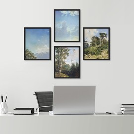 SIGNWIN Framed Poster Classic Sky and Landscape Realistic Nature Wilderness Nature Illustrations Fine Art Decorative Country/Farmhouse Vintage for Living Room, Bedroom, Office - 11"x14"x4 Black