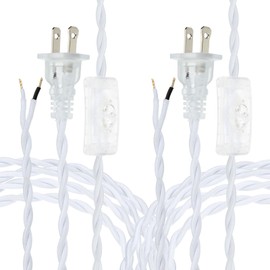 uxcell 8Ft 18/2 Twisted Cloth Covered Lamp Cord, 2 Pcs Vintage Fabric Electrical Wire with Switch Button and Plug Stripped Ends Ready for Extension Wiring DIY Repairing, White