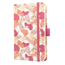 SIGEL Jolie J6358 Weekly Calendar 2026 Approx. A6, Spring Linear Leaves, Pink, Hard Cover, Elastic Band, Pen Loop, Slip Pocket, 174 Pages, Vegan, Made from Sustainable Paper, Diary Calendar Book