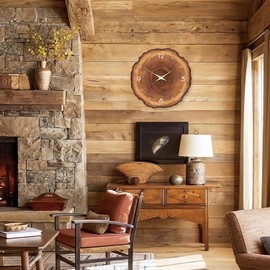 XNM Brown Wooden Clock Battery Operated 14 Inch Farmhouse Wall Clock for Bedroom Decor Rustic Annual Ring Wall Clock Silent (MDF No Solid Wood)