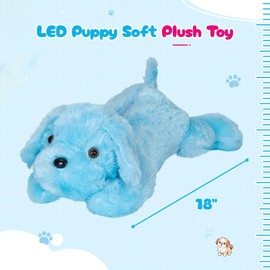 WEWILL 18'' Light up Puppy Stuffed Animal Creative Night Light Lovely LED Dog Glow Soft Plush Toy Gifts for Kids on Christmas Birthday Valentines Festivals, Blue