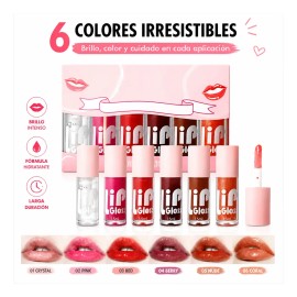 Set De 6 Aceites Para Labios Lip Glow Oil Gloss Hidratante