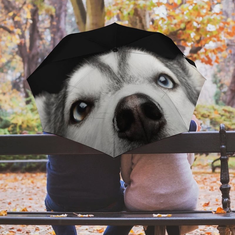 Rnivry Husky Dog Umbrella Windproof Compact Travel Umbrellas Automatic Open/Close