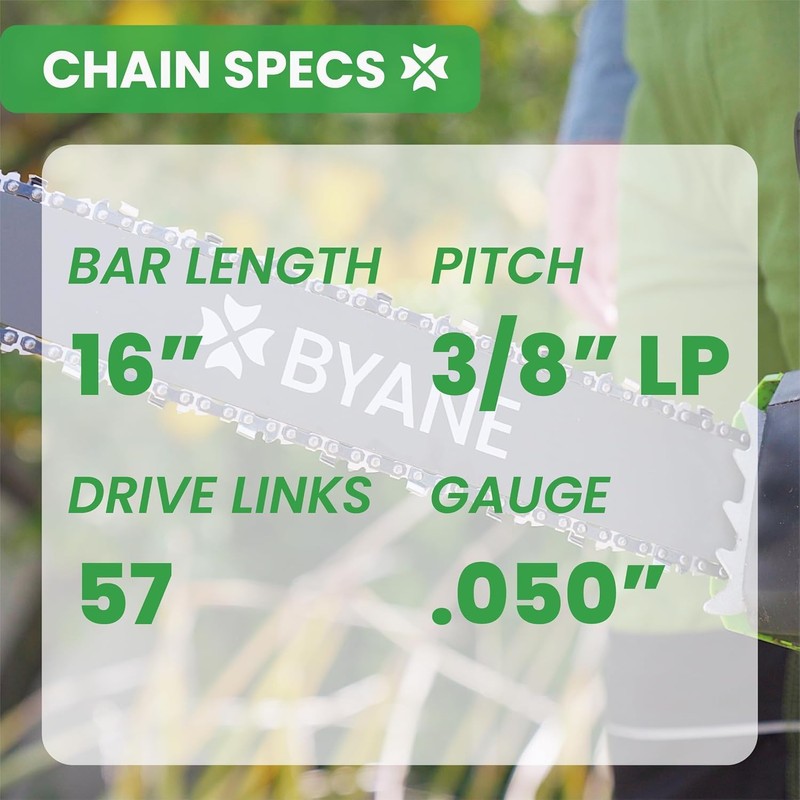 Byane 16-Inch Carbide Chainsaw Chain, 3/8" LP Pitch, .050" Gauge,