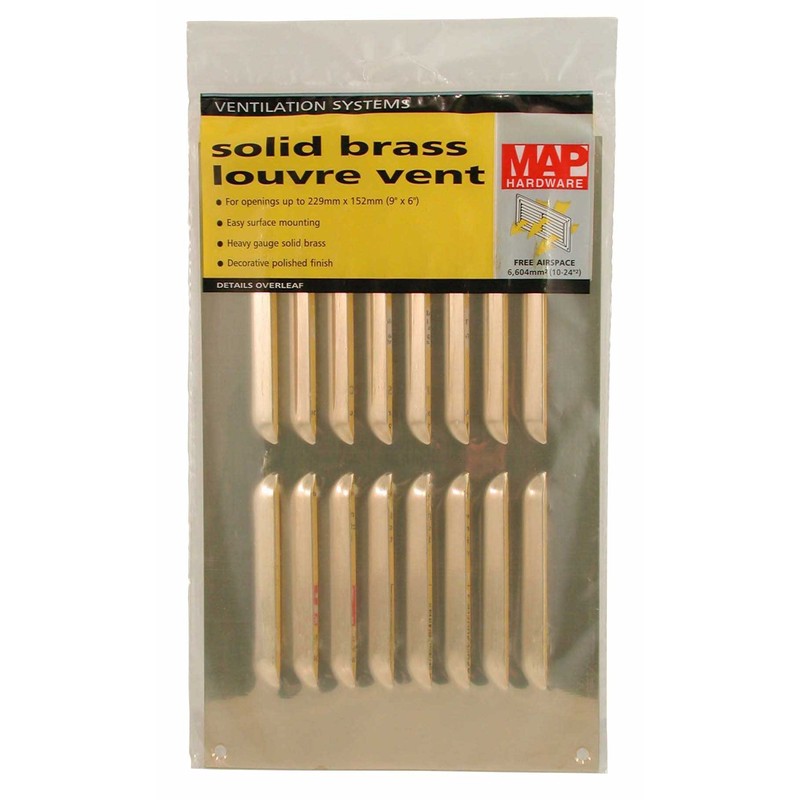 MAP Vents 956-27 Metal Louvre Vents, Brass, 9" x 6"