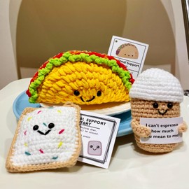 positive crochet Taco Easter Basket Essentials Stuffers, 3PCS Emotional Support Tart Coffee with Positive Card ,Desk Decoration Crochet Birthday Gifts for Women Mom Best Friend (taco tart coffee)