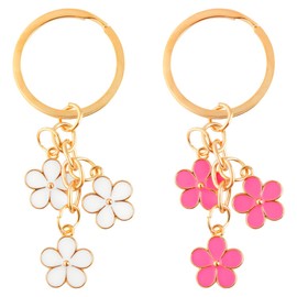 Lotsdonxia 2 Pcs Flower Keychain Set Durable and Stylish Metal Keyrings Cute Bag Charms for Backpack Wallet and Decoration (White+Pink)