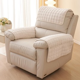 vctops 3 Pieces Flannel Plush Sofa Armrest Cover Headrest Cover for Recliners Soft Fuzzy Non Slip 2 Arm Rest Covers and 1 Headrest Protector for Recliner Leather Sofa Couch(Beige,1 Seat)