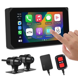 VSYSTO Motorcycle Dash Cam Front & Rear 1080P Cameras with 5.0" Wirelss CarPlay/Android Auto Waterproof Touch Screen, Supports GPS Navigation and Wi-Fi App