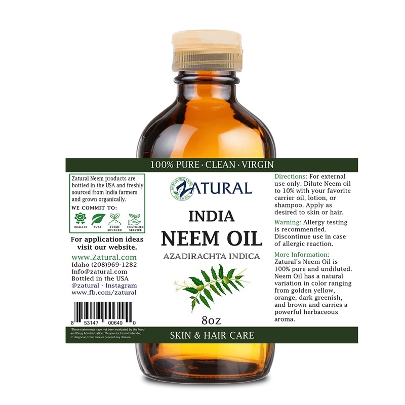 Zatural Organically Grown Neem Oil 100% Pure Cold Pressed Seed