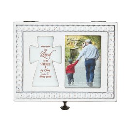 Pavilion Gift Company - The Lord Is My Strength & My Song - Exodus 15:2-6.5" x 5" x 3" Prayer Box Decorative Keepsake Storage Bin 2.25" x 3.25" Wallet Photo Holder Jesus God Lover Religious Friend