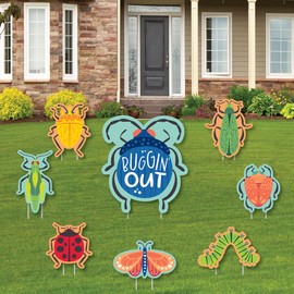 Big Dot of Happiness Buggin' Out - Yard Sign and Outdoor Lawn Decorations - Bugs Birthday Party Yard Signs - Set of 8