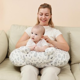 lasoftan Nursing Pillow for Breastfeeding, Breast Feeding Pillow for Mom Support, Adjustable Waist Strap and Removable Cotton Cover, Leaves