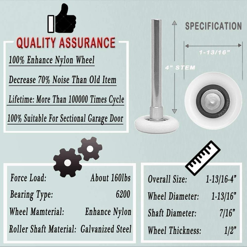 Surpass 10 Pack 2'' Ultra-Quiet Nylon Garage Door Rollers 4”