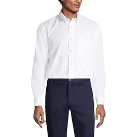 Lands' End Men's Tailored Fit No Iron Solid American-Grown Supima Cotton Oxford Dress Shirt White