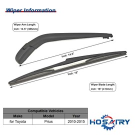 HOSAIRY Rear Wiper Arm Blade Set for Toyota Prius 2010-2015 Rear Windshield Wiper Arm Blade Assembly 85241-47030 8524147030