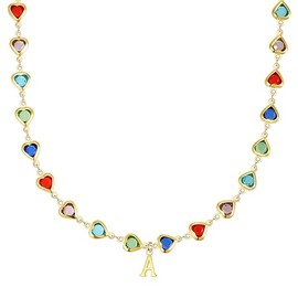 STYDAZZ Colorful Heart Initial Necklaces for Women 14K Gold Plated Necklace Cute Choker Necklace Dainty Name Necklace Trendy Jewelry Birthday Gifts for Women Letter A
