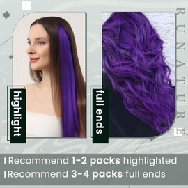 RUNATURE Purple Hair Extensions Clip in Real Human Hair Colored Clip in Hair Extensions Purple Clip on Extensions Double Weft Clip in Purple Hair Extensions 22 Inch 25g/5pcs