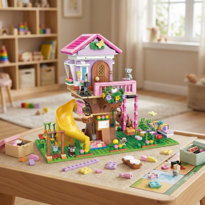 Aigidusansu Pink Tree House Building Set, 685 Pcs Forest House
