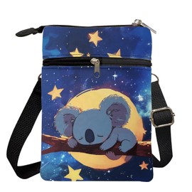 Xpyiqun Koala Purse Mini Crossbody Bag Women Phone Bags Canvas Messenger Bags Galaxy Space Cross Body Pouches for Teen Girls Kids Cute Stuff Shoulder Handbag Travel Wallet