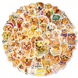 50PCS Cute Golden Retriever Stickers Kawaii Dog Stickers for Water Bottles Laptop Scrapbook Luggage Phone, Icicrim Waterproof Vinyl Animal Stickers for Kids Teens Adults