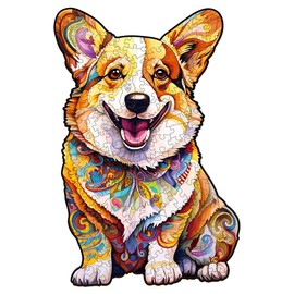 Jigfoxy Wooden Puzzles for Adults, Clever Corgi Wooden Jigsaw Puzzles for Adults, Unique Animal Shape Wood Cut Puzzles for Puzzle Lovers, Birthday Gifts for Family Friend (L-13.3 * 8.8in-220pcs)