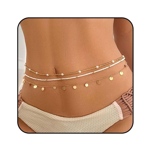 Reaky Boho Layered Sequins Waist Belly Chains Gold Beaded Waist