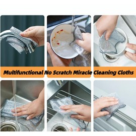 2024 New Multipurpose Wire Miracle Cleaning Cloths, 6 Pack Wire Dishwashing Rags for Non-Stick Cookware, Kitchen, Sinks, Scrubs & Cleans for Dishes, Durable & Reuseable Cleaning Cloths (6 Silver)