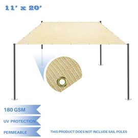 E&K Sunrise 11' x 20' Sun Shade Sail Straight Edge Durable UV Block Awning with D-Ring Grommets Perfect for Patio Backyard Lawn Canopy Garden Outdoor Activities,Beige -180GSM-Customized