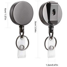 RUIENN Pin On Reel, Clip-on Reel, Telescopic Key Holder, ID Card Reel, Extends Up To 27.6 inches (70 cm), Thick, Stainless Steel Wire, Fall Prevention, All Metal, Rust Prevention, Matte, Set of 2