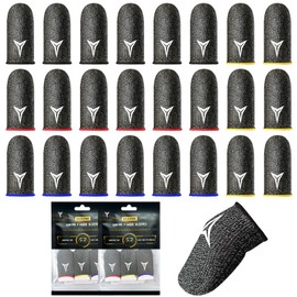 24 Pack 4 Colors Gaming Finger Sleeves for Mobile Gaming, 0.3mm Silver Fiber, Smooth Operation, Anti-Sweat, Extremely Thin, Nuozme Finger Sleeves Fit Mobile Phone Tablet Devices