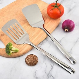 Stainless Steel Spatula Set, Silver Slotted Turner, Solid Turner, Sturdy Kitchen Spatula High Heat Resistant, Cookware for Fish, Eggs, Pancakes, Dishwasher Safe, Easy to Clean