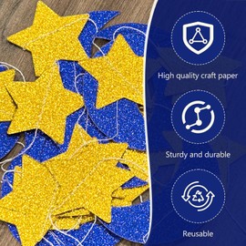 3Pack Blue Gold Moon-Star Party Decorations Garland - 52Ft Twinkle Little Star Hanging Banner Decor for Ramadan Hajj Umrah Eid Mubarak Celebrations