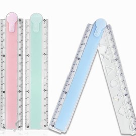 3 PCS Clear Folding Ruler, 15cm/30cm Durable Shatterproof Plastic Geometric Rulers Compact Straight ruler for Schools, Offices and Crafts(Blue, Pink, Green)