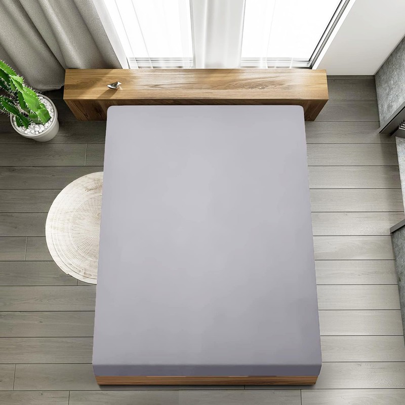 EV DEKOR Fitted Sheet Double, Grey - Deep Pocket Bedsheet