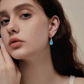 FJ Blue Fire Opal Hanging Earrings Women's 925 Sterling Silver Drop Earrings Opal Jewellery Gifts for Women