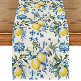 Artoid Mode Blue Lemon Iris Summer Table Runner, Seasonal Spring Kitchen Dining Table Decor for Home Party Decor 13x48 Inch
