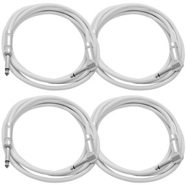 Seismic Audio - SAGC10R-White-4Pack - 4 Pack of 10 Foot White 1/4 Inch TS Right Angle to Straight Guitar Cables 10' Instrument 1/4" Guitar Cords