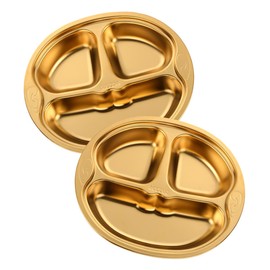 QRU Stainless Steel Divided Plates Set of 2, 3 Compartment Plate for Kids, Adults, and Portion Control, Balanced Bites Divided Plates, 100% BPA Free & Dishwasher Safe