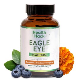 Health Hack Eagle Eye Platinum | Apoya la Visión y Salud Ocular | Polvo de Zanahoria y Extracto de Arándano | Formulado con Zinc, Vitamina E, Vitamina C, Omega-3 y Luteína | Protección Contra Daño Oxidativo