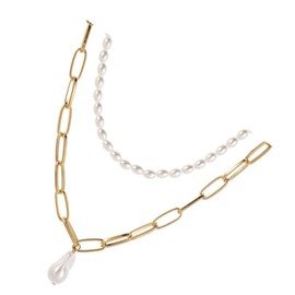 Beavorty Retro Style Pearl Clavicle Chain Baroque Necklace Set Alloy Necklace for Women Jewelry Accessory