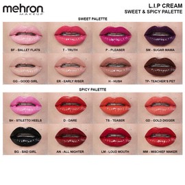 Mehron Makeup Highly Pigmented Semi-Matte LIP Cream (8 Color Palette: Sweet)