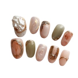 Nail Tips Handmade 10 Pieces Oval Long Japanese Style 3D Popular Graduation Ceremony Fashionable Magnet Nail Gel False Nails Cute False Nails, S