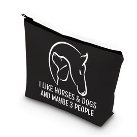 PLITI Dog Lover Makeup Bag Horse Riding Gift I Like Horses & Dogs and Maybe 3 People Cosmetic Bag for Horse Lover (like horses dogs blU)