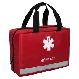 MFASCO Rapid Response First Aid Kit Red Bag - Comprehensive 200+ Piece Emergency Supplies in Portable Tote Bag with Clear Pockets, Sturdy Handles, and Reflective Strip - Assembled in USA