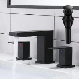 VCCUCINE Black Bathroom Faucet 3 Hole, 8 Inch Widespread Bathroom Sink Faucet, 2 Handle Matte Black Bath Faucet, Modern Rv Lavatory Vanity Faucet with Pop Up Drain and Water Supply Lines,ZFTVC024P
